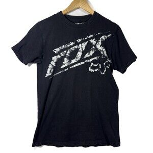 Fox Racing Graphic T-Shirt Black Distressed Logo Tee  Size: S